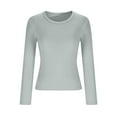 thumbnail image 5 of Womens Basic Tees Tops, Long Sleeve Shirts for Women Fall Fashion Slimming Fit Solid Color Crewneck T-Shirts, 5 of 5
