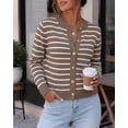 thumbnail image 6 of CHICME Striped Cardigan Sweaters for Women Crew Neck Long Sleeve Button Down Lightweight Fall Knit Sweater Khaki-XL, 6 of 9