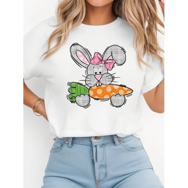 Women'S Easter Bunny T-Shirt, Casual Crew Neck Top with Animal Print, Short Sleeve Summer Spring Tee