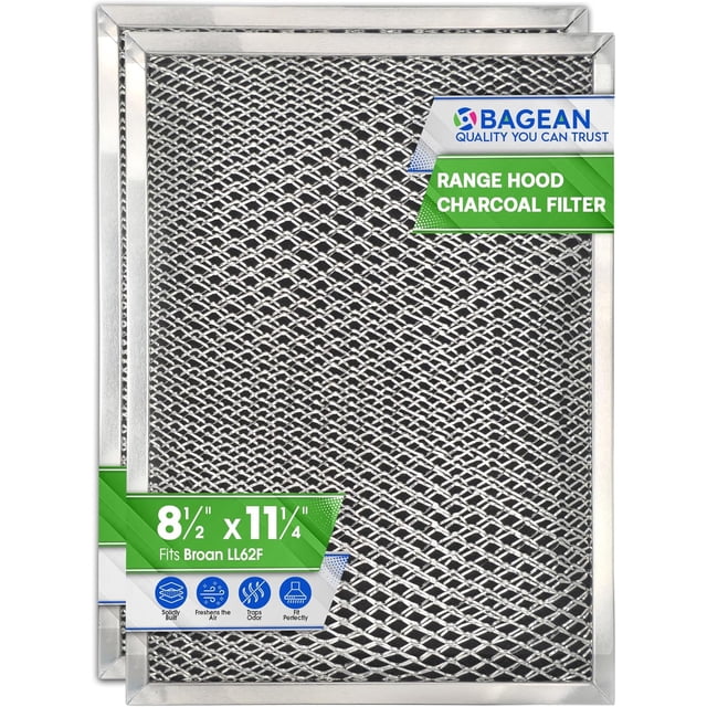 Stove Hood Vent Filter 8.50" x 11.25" LL62F Charcoal Grease Combo - Fits Ductless Broan Range Hood Filter Replacement - Metal Screen Filters Grease and Carbon Freshen Kitchen Stove Air (2-Pk)