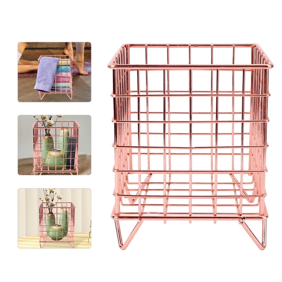 Homoyoyo Small Metal Storage Basket Container Iron Wire Mesh Organizer in Golden Piece