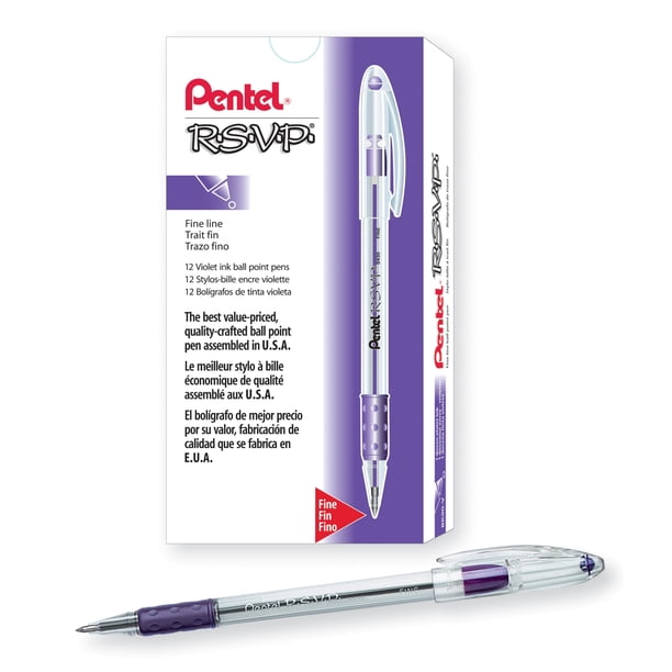 Bolígrafo Pentel RSVP de Punta Fina 0.7 mm Tinta Violeta Paquete de 12