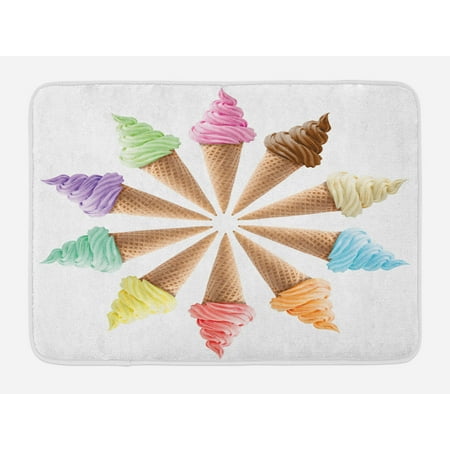 Pictures Ice Cream Cones - Ice Cream Bath Mat, Cones with Various Flavors Forming a Stylish Row Summer Season Picture Print, Non-Slip Plush Mat Bathroom Kitchen Laundry Room Decor, 29.5 X 17.5 Inches, Multicolor, Ambesonne