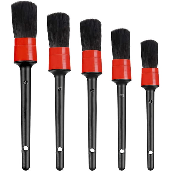 5 Pieces Car Detailing Brush Set, Car Interior Cleaning Kit, Different Sizes Automotive Detail Brushes Perfect for Cleaning Wheels, Engine, Emblems, Air Vents, Leather, Dashboard, Trim(Black)
