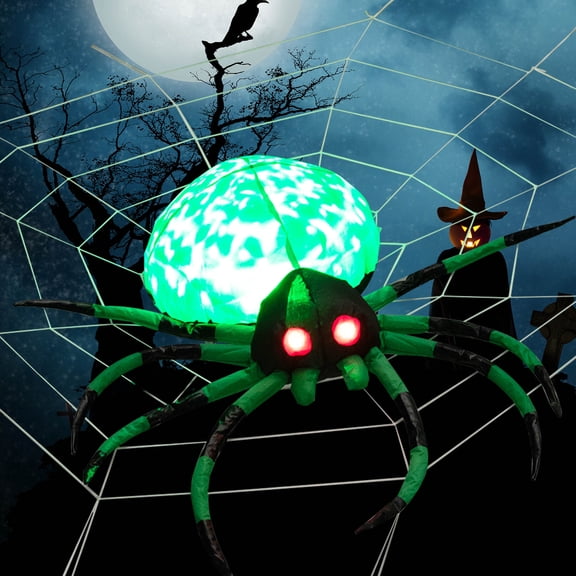Costway 5 FT Long Halloween Inflatable Spider with White Net Yard Decor with Rotating Light