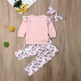 thumbnail image 7 of Toddler Baby Girls Kids Outfit Floral T-shirt Tops Long Pants Headband Autumn Clothes Set, 7 of 7