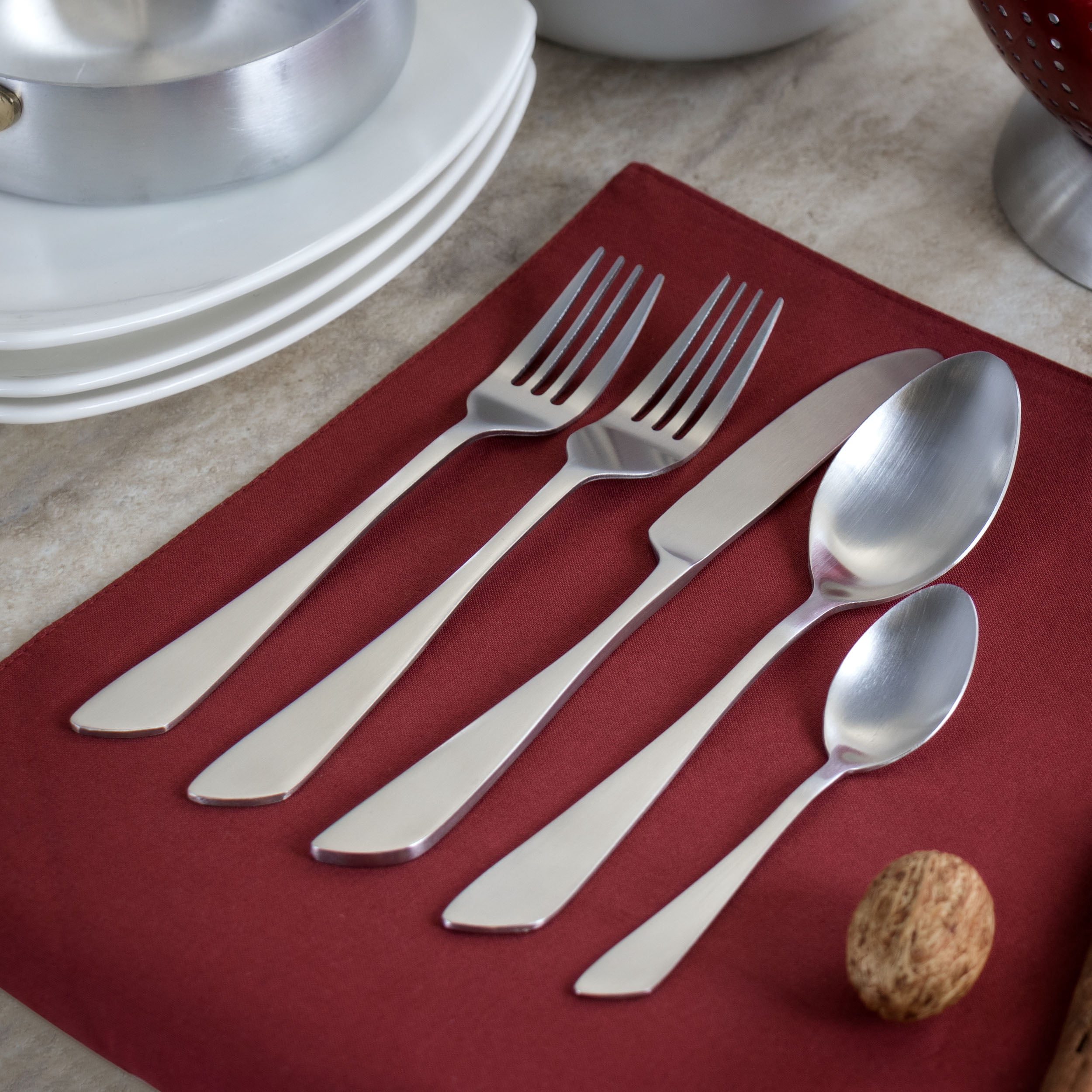 MegaChef Gibbous 20 Piece Flatware Utensil Set, Stainless Steel Silverware Metal Service for 4 in Matte Silver