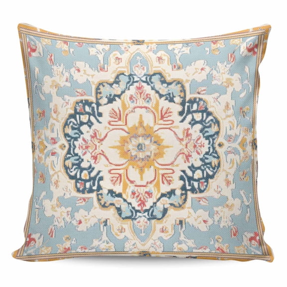 Throw Pillow Covers 18x18 Inch, Blue Brown Boho Decorative Pillow Cases for Couch Sofa Bed, Vintage Abstract Art Etnic Cotton Linen Square Home Decor Pillowcases with Hidden Zipper