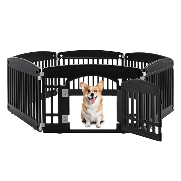 Parque infantil para perros Simple Deluxe, 24 ejercicios, 6 paneles con puerta, negro