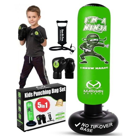 Marwan Sports Punching Bag for Kids/ Inflatable Kids Boxing Bag Set with Gloves/ Toys for Boys Age 3-12