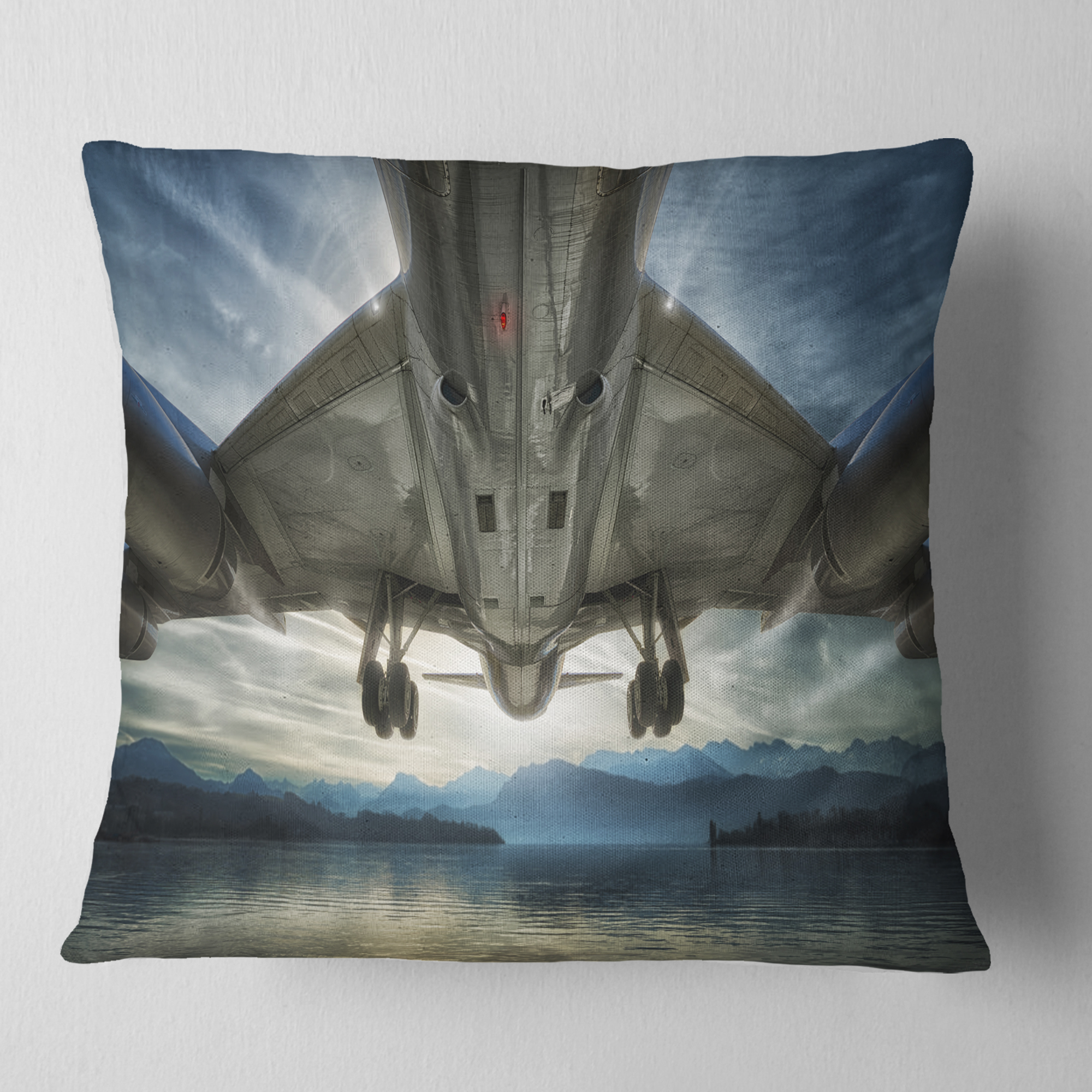 Designart Plane Over Beach and Sea - Seashore Photography Throw Pillow - 18x18