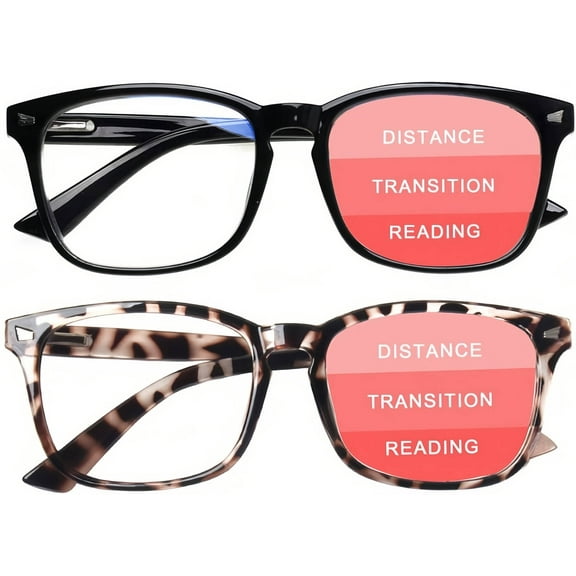 2-Pack Progressive Multifocal Computer Glasses Women Men Blue Light Blocking Reading Glasses Spring Hinge Readers (1 Black 1 Leopard, 2.5)