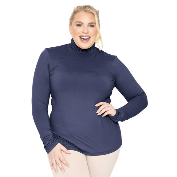 Stretch Is Comfort Women's Plus Size Warm Long Sleeve Turtleneck Top Navy Blue 4X