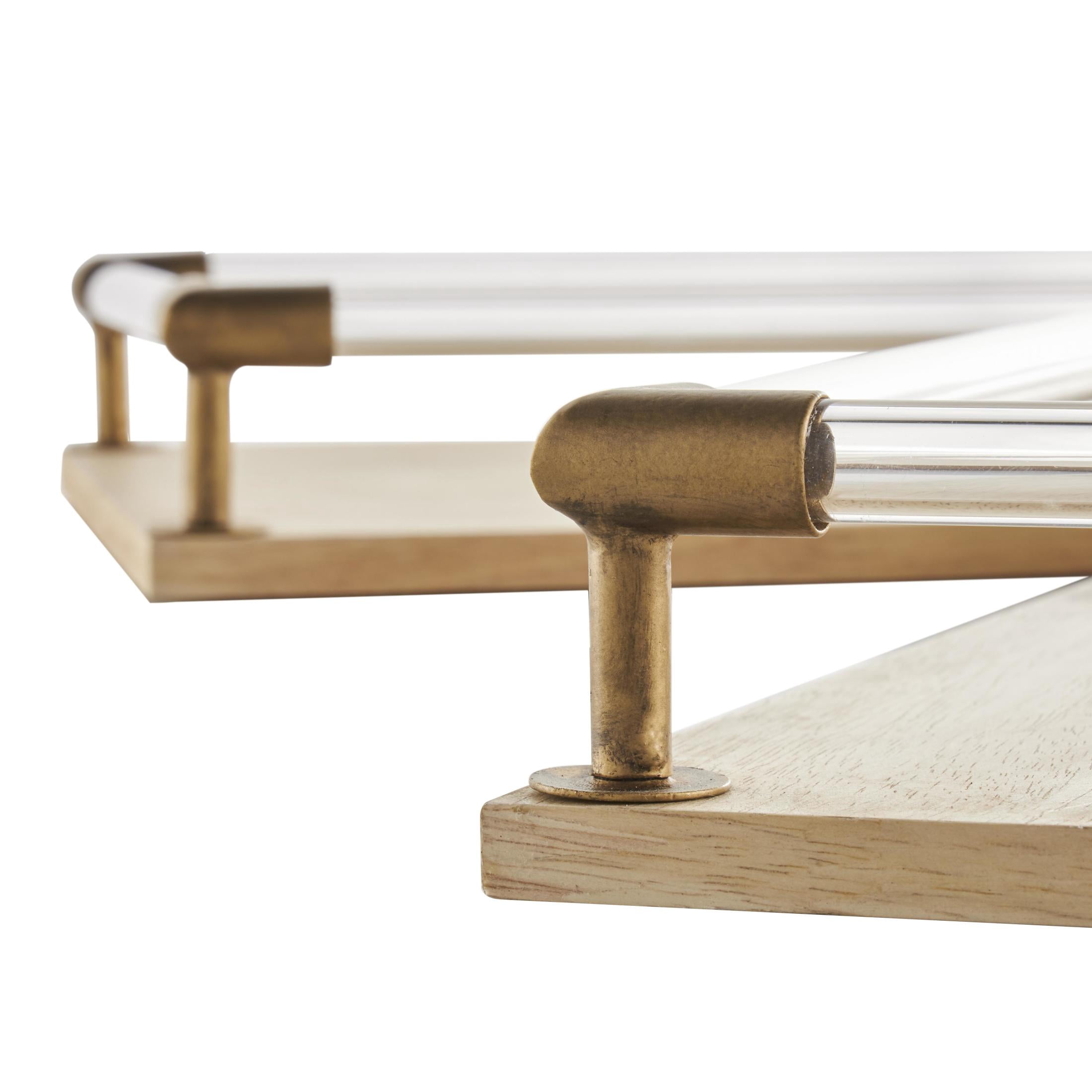 DecMode 19", 17"W Light Brown Mango Wood  Tray with Copper Metal Edges and Acrylic Sides, 2-Pieces