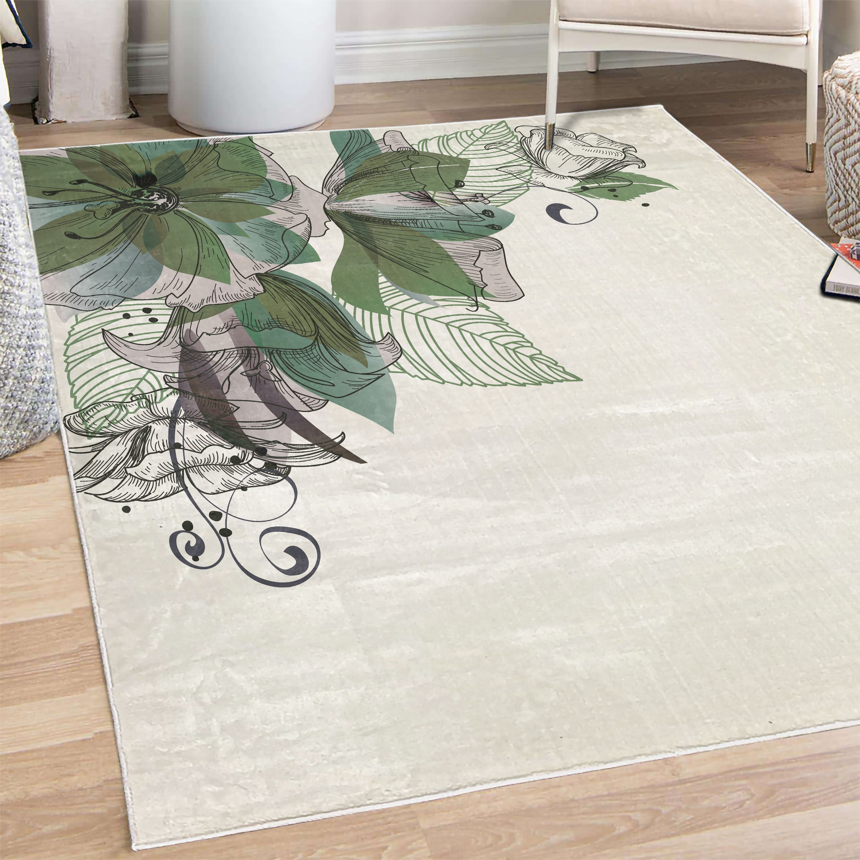 Flowers Decorative Rug, Buds Leaf at the top Left Corner Season ...