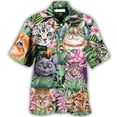 thumbnail image 3 of Camisa con estampado de gato colorido para hombre, camisas hawaianas con estampado de animales en 3D, blusas de manga corta para playa de verano, blusa con solapa con botones genial, 3 of 4