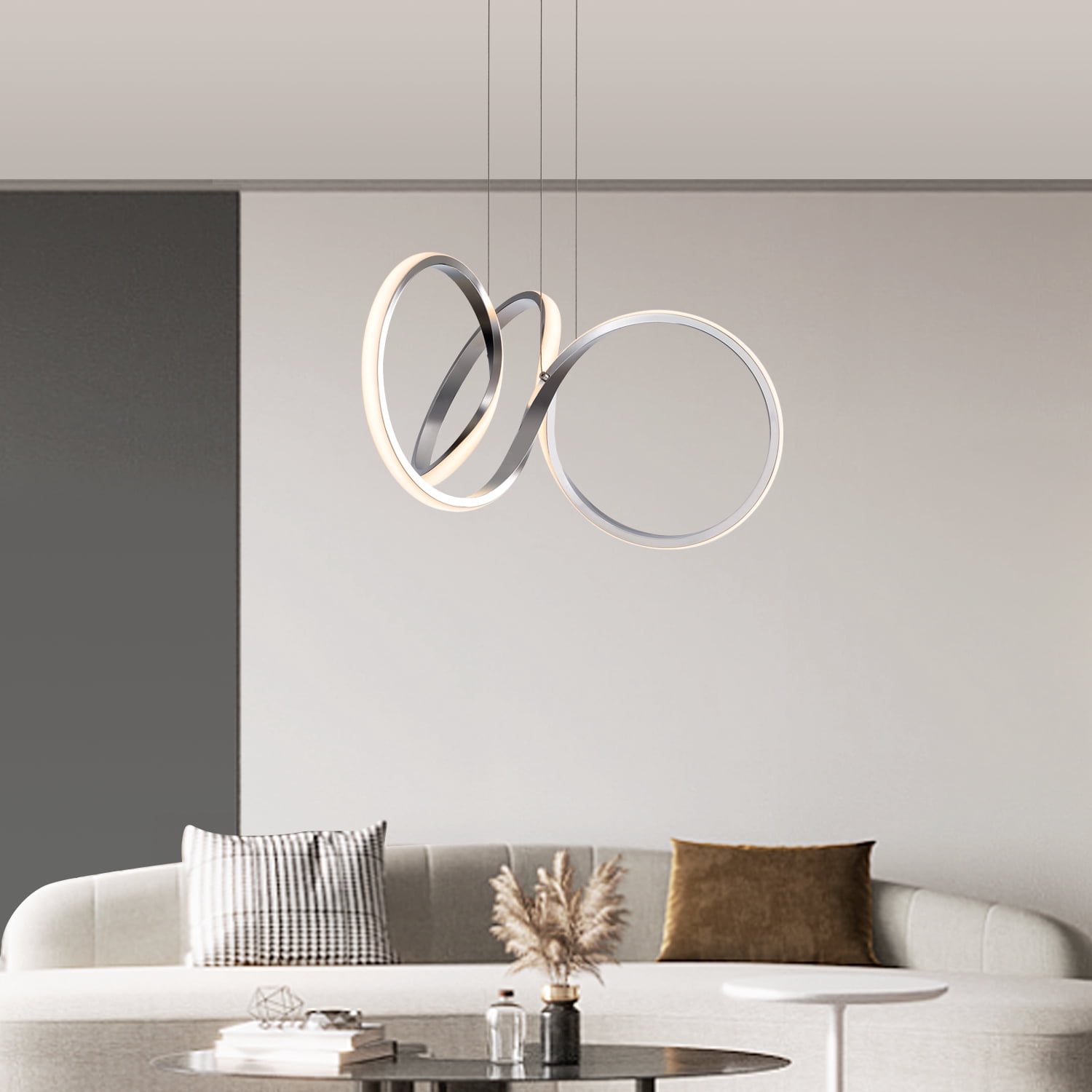 Modern LED Chandeliers, 3000K Dimmable Curved Irregular Ring Ceiling Light, Circular Pendant Light Fixture, Contemporary Hanging Lamp for Dining Room, Living Room, Bedroom, Kitchen Island and Entryway