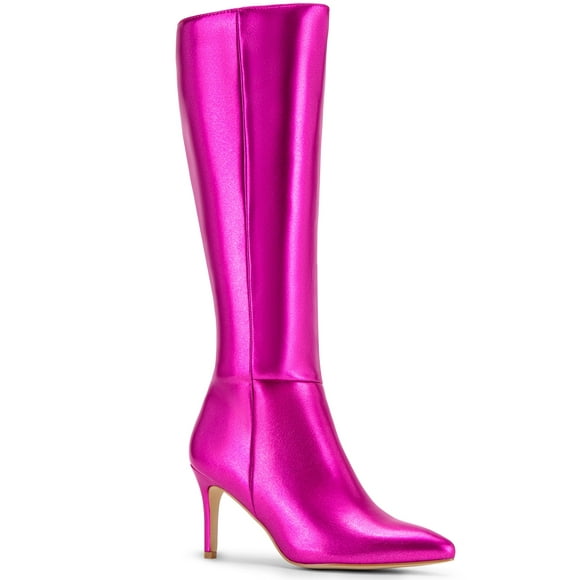 BLISSFUL STEP Women's Boot Pointed Toe Side Zipper Stiletto Heel Knee High Boots Hot Pink 8