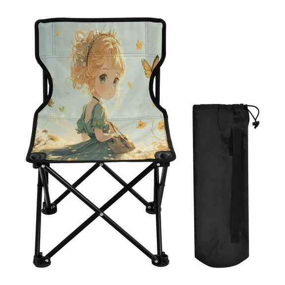 WOBOGO Little Lass Surrounded by Butterflies Camping Chair Convenient Four Corner Backrest Folding Stool Can Hold Up to 220lbs