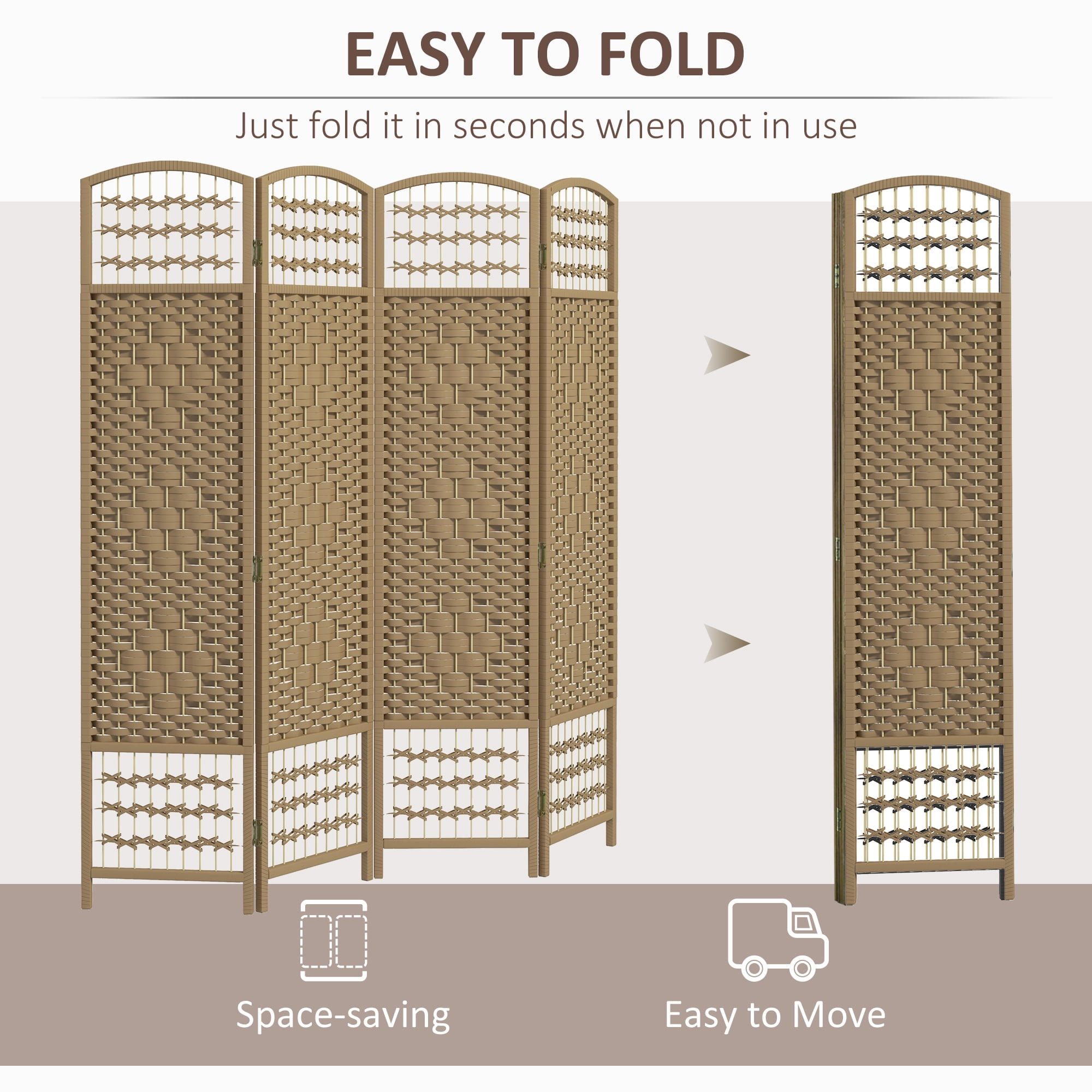 Privacy Screen 4 Panel Room Divider, Folding Privacy Screen, 5.6' Room Separator, Wave Fiber Freestanding Partition Wall Divider, Natural,Partition Screen