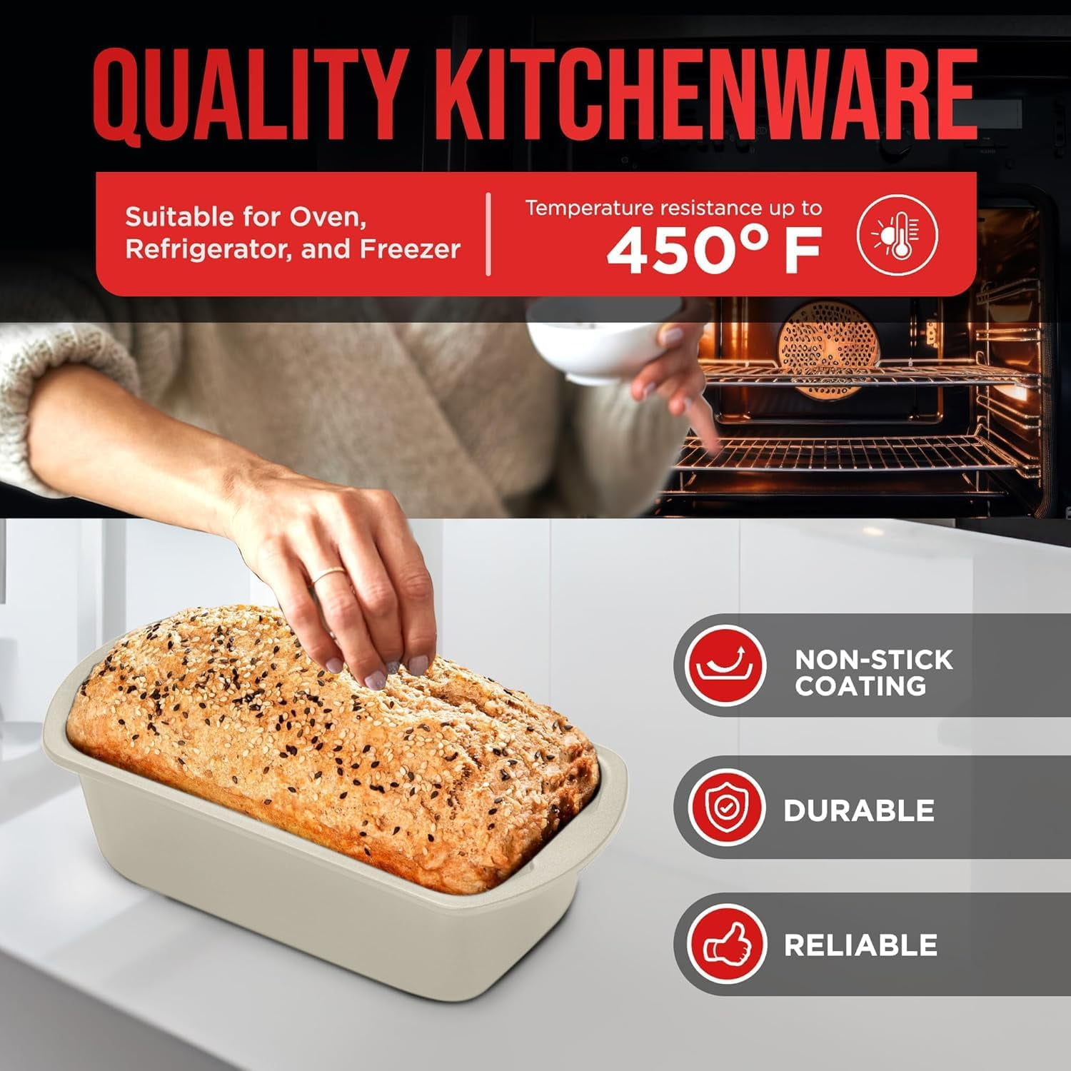 Nonstick Loaf Pan Set pack of 2, 10.2" & 11" Large Baking Bread Pan, Oven Safe Up to 450°F, Space Saving Stackable Design, Stain Resistant, Dishwasher Friendly, White Marble