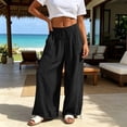 thumbnail image 4 of Gytharion Women Solid Color Cotton Linen Wide-leg Pants Elastic Waist Adjustable Cuff Trousers Casual Fashion Pants with Pockets, 4 of 7