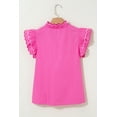 thumbnail image 6 of Women's Bright Pink Layered V Neck Blouse with Ruffled Short Sleeves | [ZhiHiMeRi] | (US 12-14)L, 6 of 10