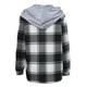 thumbnail image 5 of Camisas A Cuadros para Mujer, Chaqueta de Larga con Botones y Forro , Sudadera con Capucha, Blusa Informal de Moda. Negro XL, 5 of 6