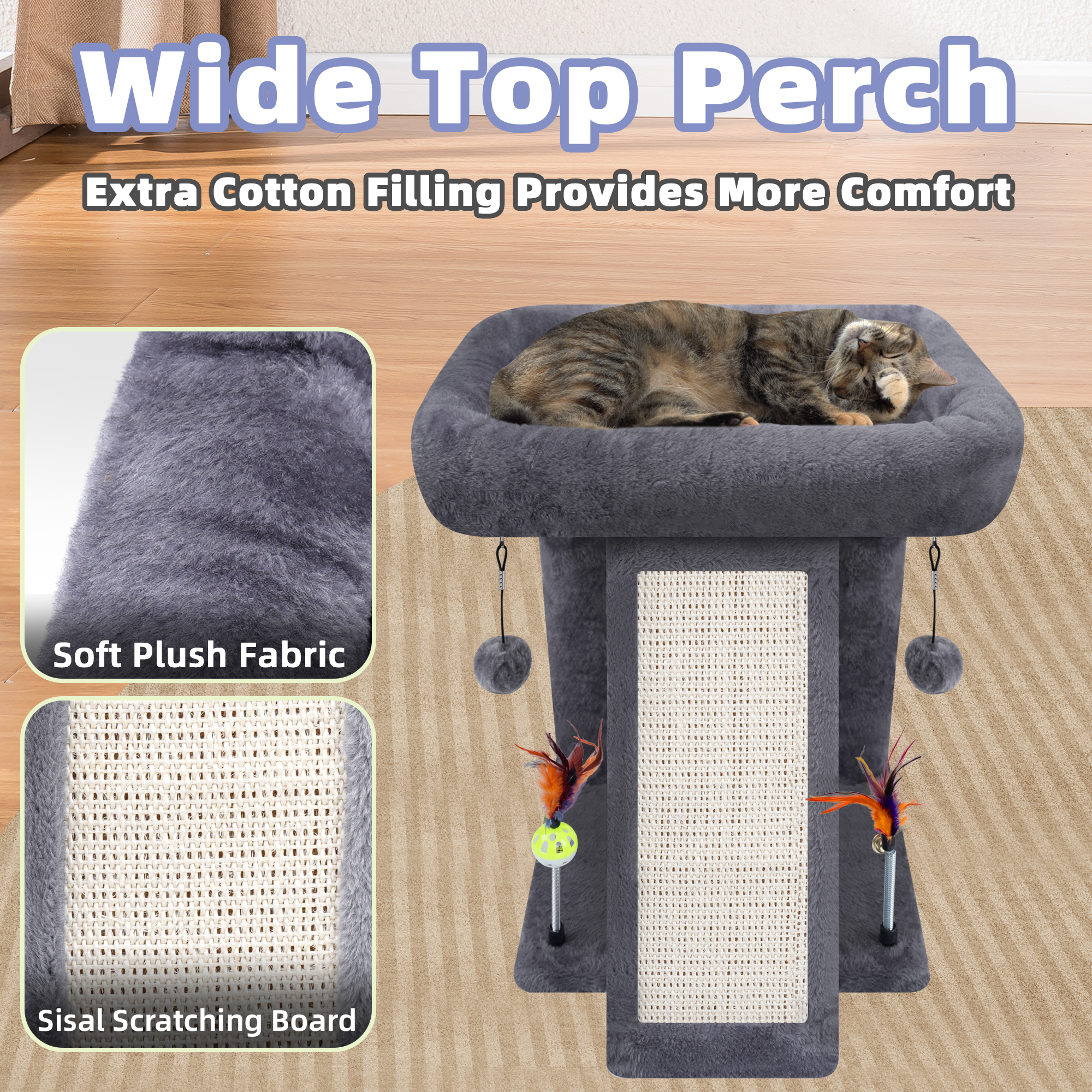 WK 17.7" Cat Tree Tower with Toy Balls and Scratching Board, Grey photo 8