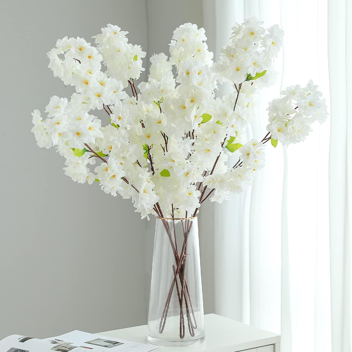 Artificial Flowers Cherry Blossom Branches 42 Inch Fake Silk Cherry Blossom Flowers Arrangements for Wedding Party Home Decoration (Dark Pink,3Pack)