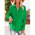 thumbnail image 4 of Women's Spring Fall Button Down Shirts Blouse Long Sleeve Lapel Solid Casual Oversized Jackets Tops with Pockets, 4 of 7