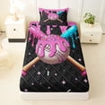 thumbnail image 3 of Erosebridal Pink Dripping Black Grid Pink & Cyan Baseball & Bat Graphic Twin Sheet Sets 3pcs, Baseball Graphic Bedding for Girls Kids,Ultra Soft Home Decor, 3 of 5