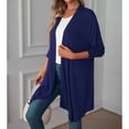 thumbnail image 3 of Women Long Cardigan Mid Length Long Sleeve Pure Color Loose Open Front Cardigan for Lady Navy Blue M, 3 of 6