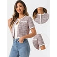 thumbnail image 2 of DARING DIVA Women's Short Sleeve Tweed Jacket Crew Neck Button Front Cropped Cardigan XS Pink, 2 of 6