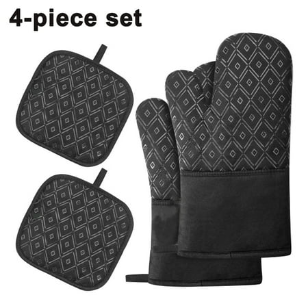 

Oven Mitts and Pot Holders 4 Pcs Set Non Slip Heat Resistant Silicone Oven Gloves Microwave Gloves Kitchen Mitten for Baking Cooking BBQ Black Diamond Grid F104150