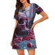 thumbnail image 1 of Fotbe Gothic Red Skull Cemetery Bata de Dormir para Mujer con Estampado, Camisón de Algodón de Manga Corta, Ropa de Dormir Casual, 1 of 6