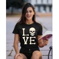 thumbnail image 2 of Love Skull Couples Halloween Gothic Costume Skeleton Head Women's T-shirt, 2XL, Black, 2 of 6