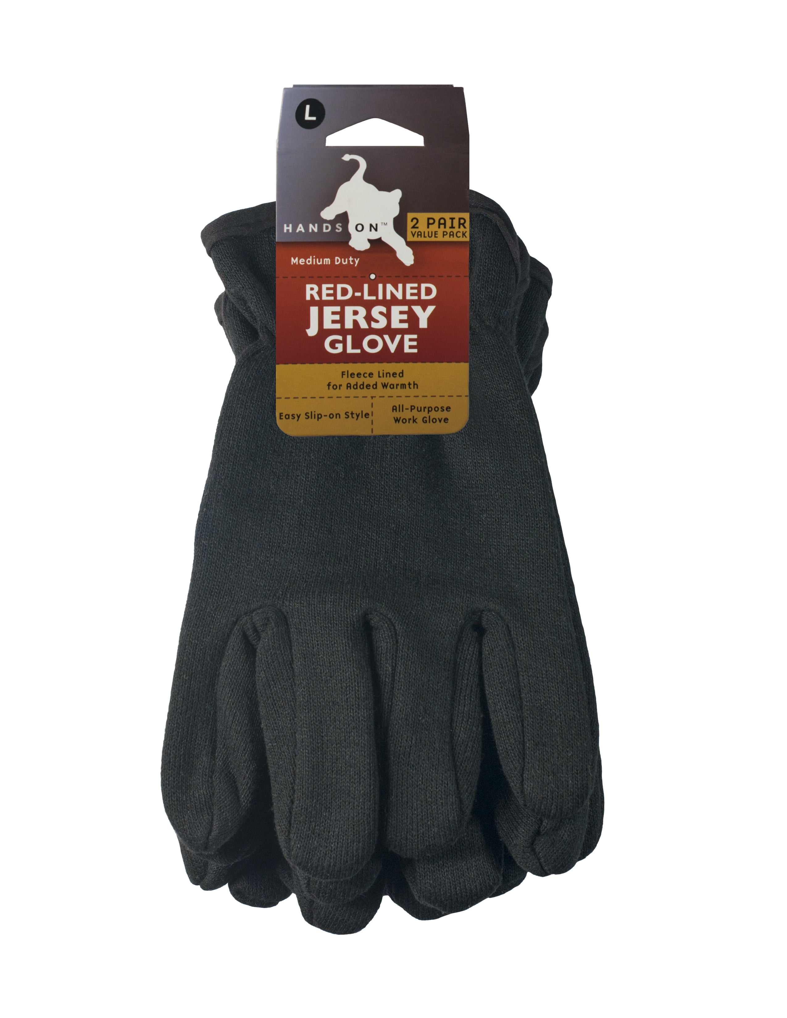 CT7100-L-2PK, Red Fleece Lined Brown Jersey Gloves, 2 Pair Value