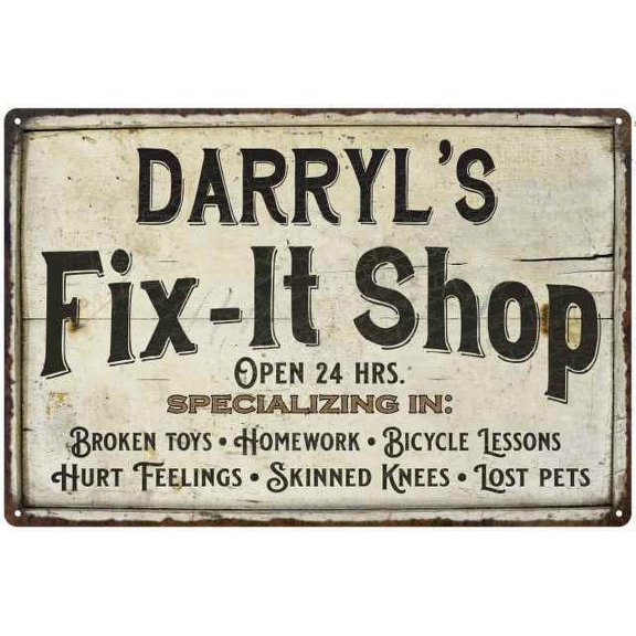DARRYL'S Fix-It Shop Sign Grandpa Dad Wall Décor Gift 12x18 Metal 112180006235