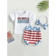 thumbnail image 2 of Bagilaanoe 3-18M Baby Girl 4th of July Outfits Infant Independence Day Short Sleeve Letter Print Tee Tops Stars Shorts Headband Summer Clothes Set, 2 of 9