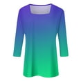 thumbnail image 3 of GceSteap 3/4 Sleeve Tops for Women Square Neck Summer T Shirts Casual Dressy Trendy Blouses Gradient Print Tunics Green XXXL, 3 of 4