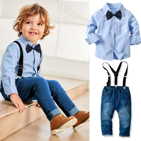 

Wolfast Promotion Boys Gentleman s Wear Long Sleeve Shirt Strap Jeans Trousers Tie Four-piece Set