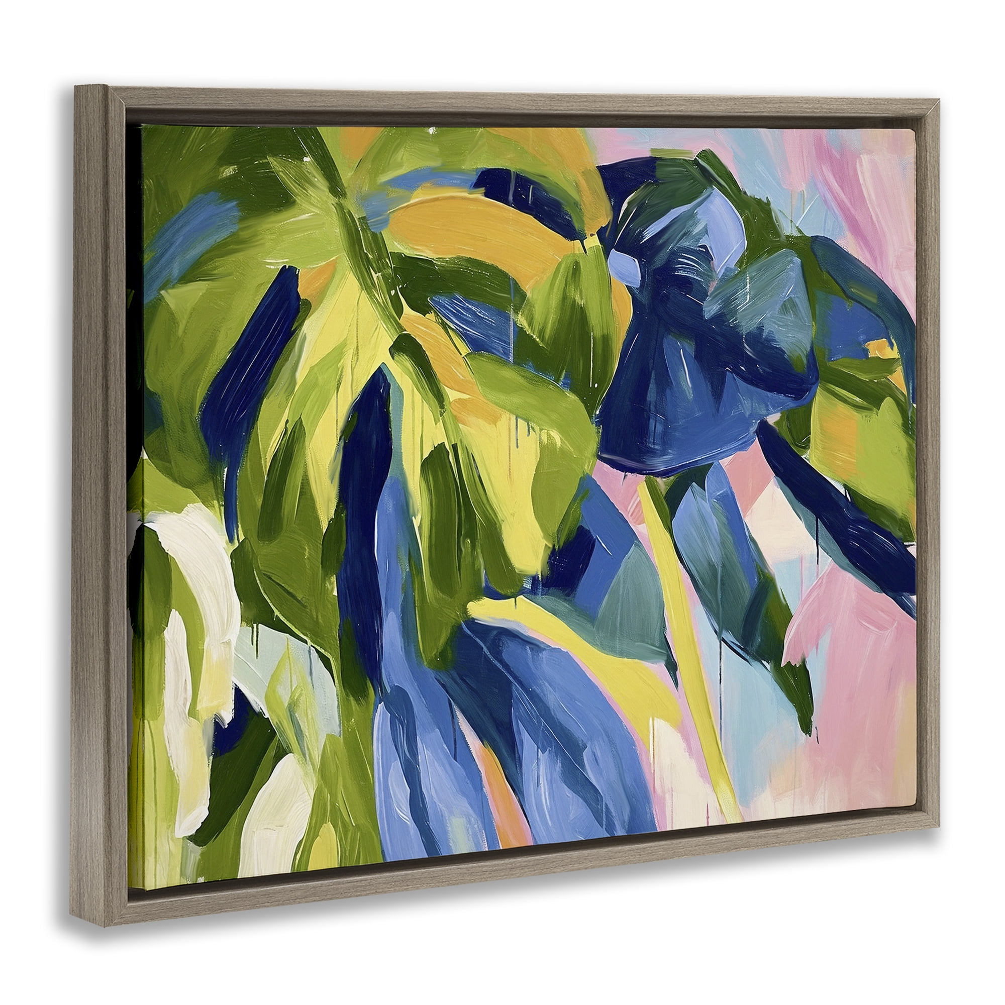 Stupell Industries Tropical Leaves Layered Botanical & Floral Painting Brown Floater Framed Canvas Art Print Wall Art, 21 x 17