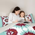 thumbnail image 5 of jejeloiu Boho Aztec Geometric Queen Comforter Set,White Cyan Red Bedding Comforter Set For Men Women Reversible 3-Piece, 5 of 8