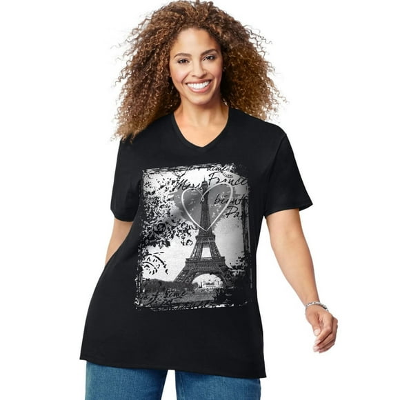 Just My Size - T-shirt à Manches Courtes pour Femme, 2X, Paris Noir