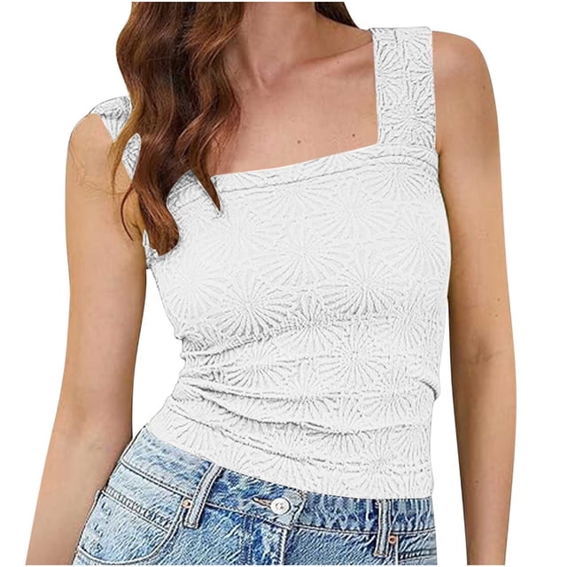 Timegard Womens Tank Tops Summer Beach Comfy Square Neck Sleeveless Tops Casual Solid Color Slim Tee