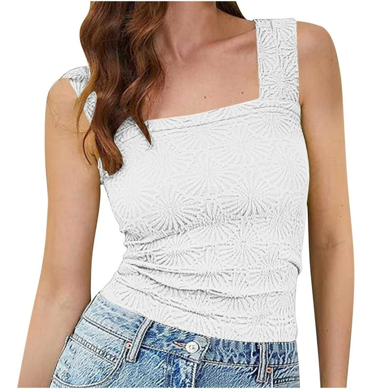 Brilliant Tank Tops for Women under 5 3X Womens Tank Tops 4.98 White Summer Solid Tank Tops Neck Crop Tops Flower Spring Going Out Tops Cropped Cami