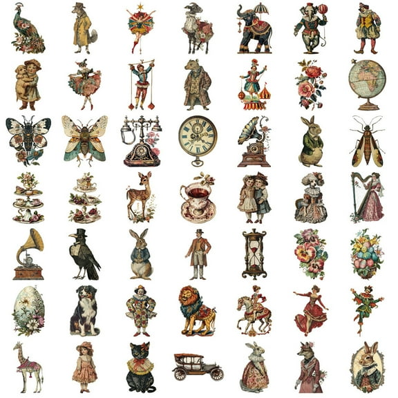 COOLHOOD 50 Sheets Retro Stationery Sticker Scrapbook Sticker Reward Sticker Victorian Sticker Decorative Sticker