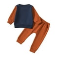 thumbnail image 4 of Xudanell Baby Golf Outfit Football Crewneck Shirts Color Blocking Sets Toddler Boy Winter Clothes Flare Pants Outfit Athletic Brown 12-18 Months, 4 of 7