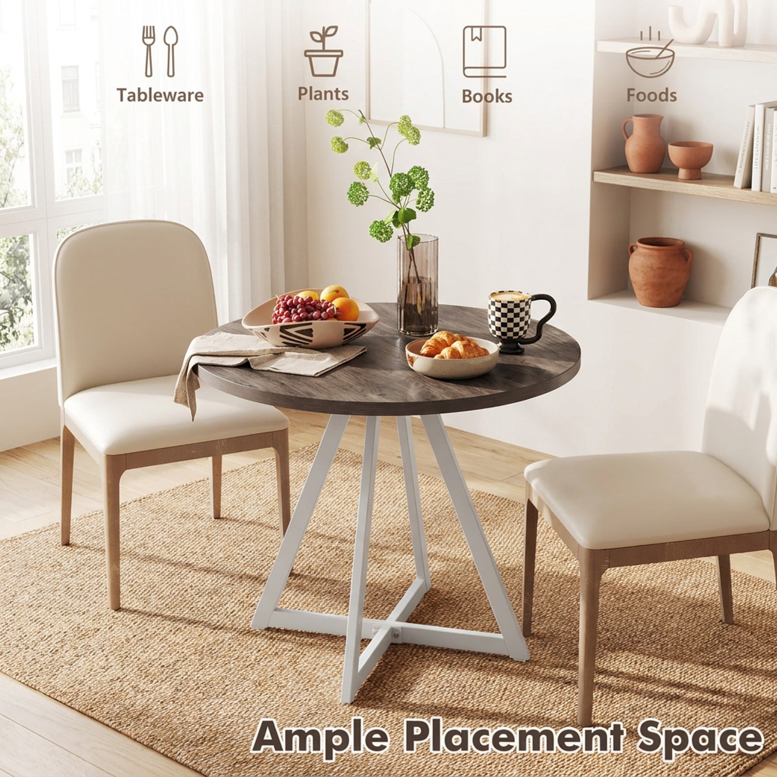 Furnibear 36 Inch Round Dining Table with Sturdy Metal Pedestal Base for Kitchen